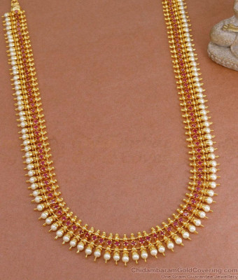 Buy Ruby Stone Mullaipoo Gold Plated Haram Pearl Jewelry For Brides HR3624