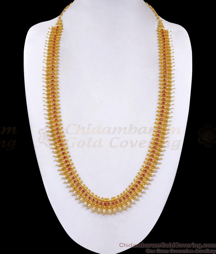 Buy Ruby Stone Mullaipoo Gold Plated Haram Pearl Jewelry For Brides HR3624 Buy Ruby Stone Mullaipoo Gold Plated Haram Pearl Jewelry For Brides HR3624