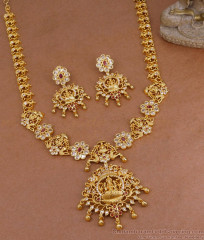 Premium Quality Micro Gold Plated Lakshmi Haram With Earring For Wedding HR3626 Premium Quality Micro Gold Plated Lakshmi Haram With Earring For Wedding HR3626