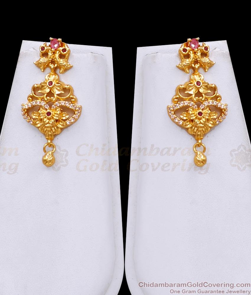 Beautiful Ruby White Stone Peacock Design Long Haram 1 Gram Gold Jewelry Combo HR3627
