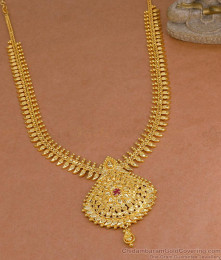 South Indian Micro Gold Plated Ruby Stone Haram For Wedding HR3634