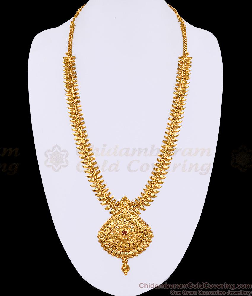 South Indian Micro Gold Plated Ruby Stone Haram For Wedding HR3634