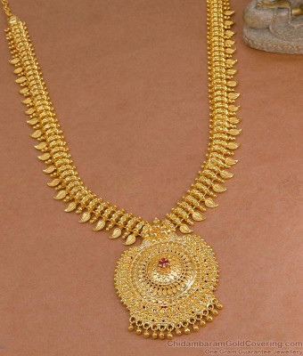 Beautiful Leaf Design Micro Gold Plated Long Haram Ruby Stone Bridal Jewelry HR3636