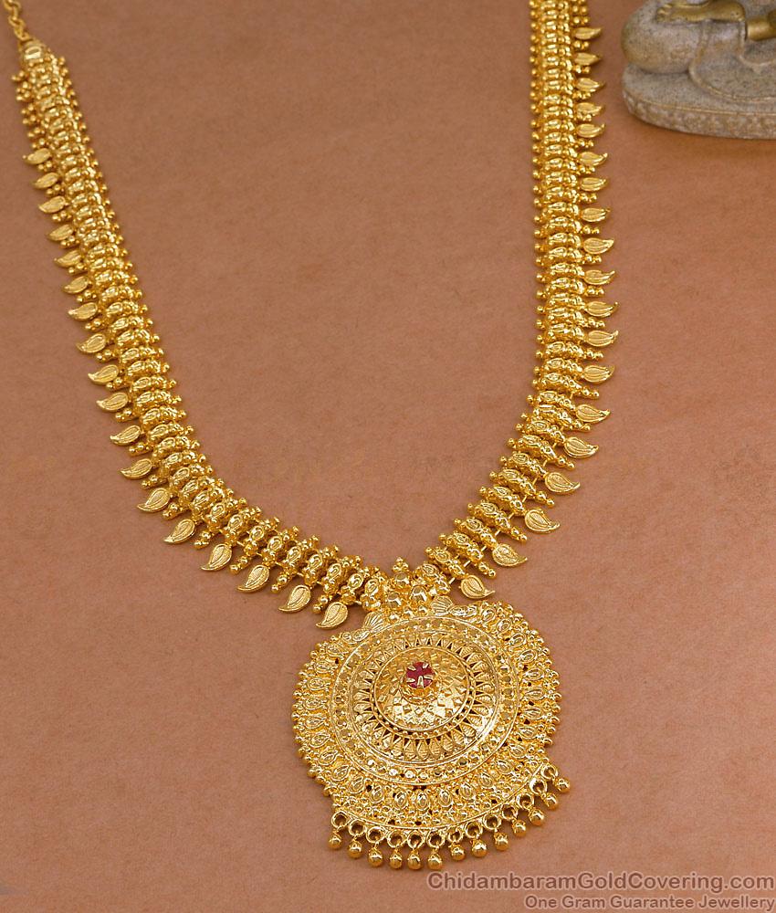 Beautiful Leaf Design Micro Gold Plated Long Haram Ruby Stone Bridal Jewelry HR3636