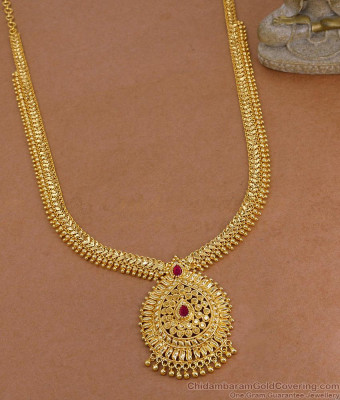 Beautiful Ruby Stone Micro Gold Plated Long Haram Design For Wedding HR3642