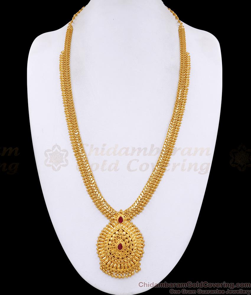 Beautiful Ruby Stone Micro Gold Plated Long Haram Design For Wedding HR3642