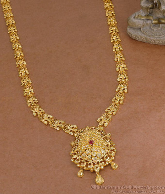 Premium Quality Floral Design Gold Imitation Haram With Ruby Stone For Marriage HR3643