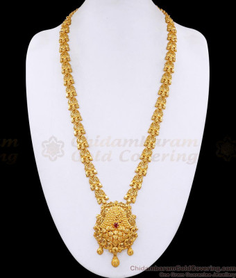 Premium Quality Floral Design Gold Imitation Haram With Ruby Stone For Marriage HR3643