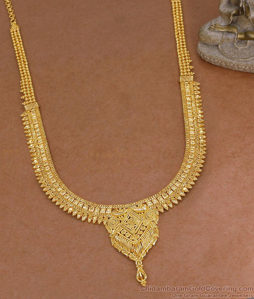 Latest Bridal Wear Gold Imitation Haram Mullaipoo Design Online HR3645