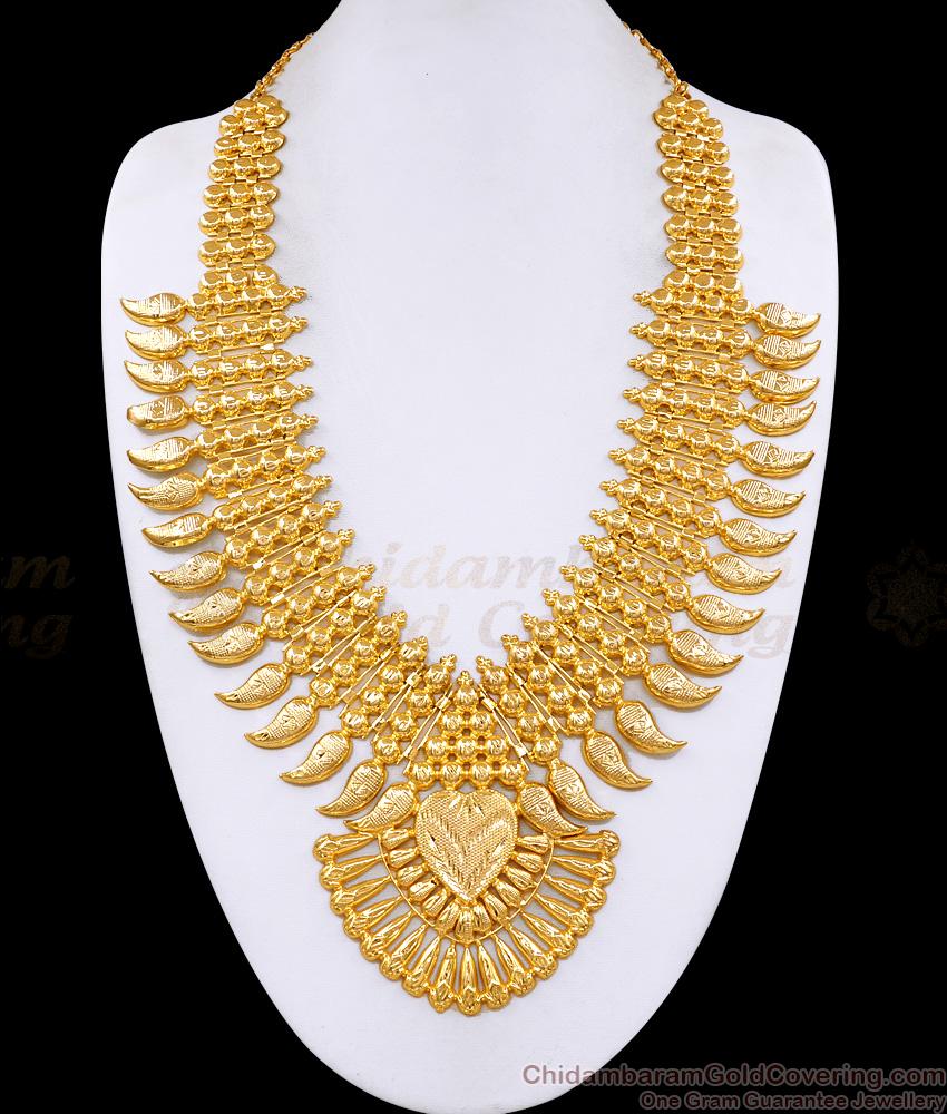 High Quality 1 Gram Gold Tone Kerala Mango Haram Design Bridal Wear HR3647