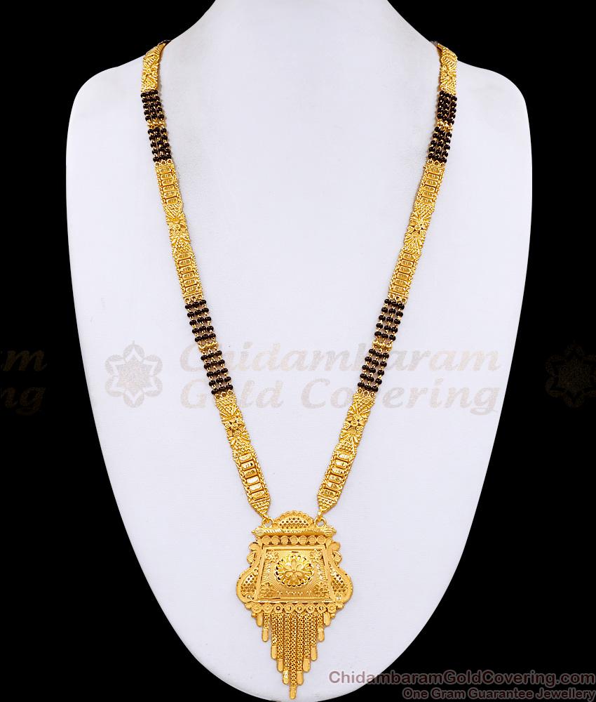 Latest Black Beaded 2 Gram Gold Long Mangalsutra Design Forming Jewelry HR3649