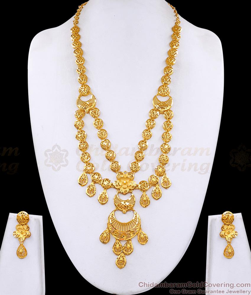 Grand Bridal Wear Dubai Gold Haram Combo Set Two Line Floral Charm Design HR3650