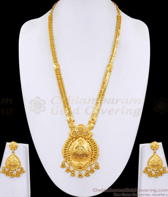 High Quality Two Gram Gold Long Haram Earring Forming Bridal Jewelry Set HR3654