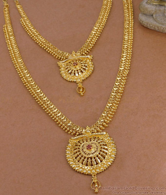 Traditional Micro Gold Plated Ruby Stone Haram Combo Bridal Set For Women HR3663