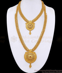 Traditional Micro Gold Plated Ruby Stone Haram Combo Bridal Set For Women HR3663