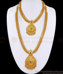 Latest Droplet Design 1 Gram Gold Haram Necklace Set With Ruby Stone HR3665