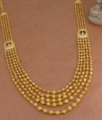 Classic Bridal Wear Multi Line Golden Beads Haram White Stone Design HR3671