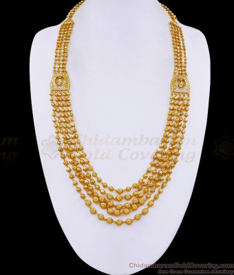 Classic Bridal Wear Multi Line Golden Beads Haram White Stone Design HR3671