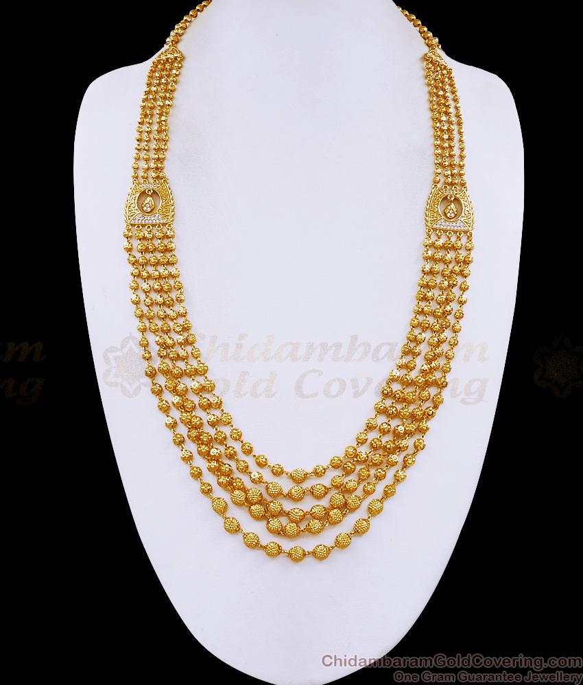Classic Bridal Wear Multi Line Golden Beads Haram White Stone Design HR3671