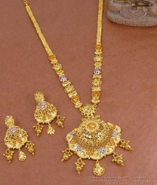 Beautiful Multi Color Meenakari Pattern Forming Gold Haram For Brides HR3677