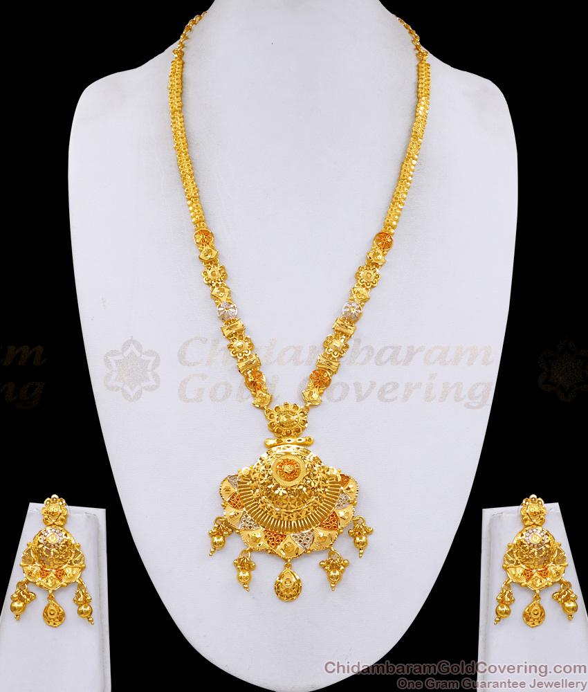 Beautiful Multi Color Meenakari Pattern Forming Gold Haram For Brides HR3677 Beautiful Multi Color Meenakari Pattern Forming Gold Haram For Brides HR3677