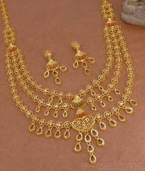 Luxurious Dubai Gold Three Line Haram Set For Bridal Wear HR3680