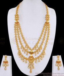 Luxurious Dubai Gold Three Line Haram Set For Bridal Wear HR3680