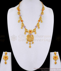 Latest Dual Tone Enamel Floral Design Two Gram Gold Forming Short Necklace Set HR3684