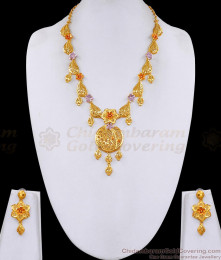 Latest Dual Tone Enamel Floral Design Two Gram Gold Forming Short Necklace Set HR3684