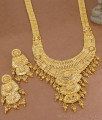 Premium Grand Forming Gold Long Bridal Haram Design With Earrings HR3685