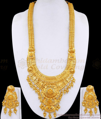 Premium Grand Forming Gold Long Bridal Haram Design With Earrings HR3685