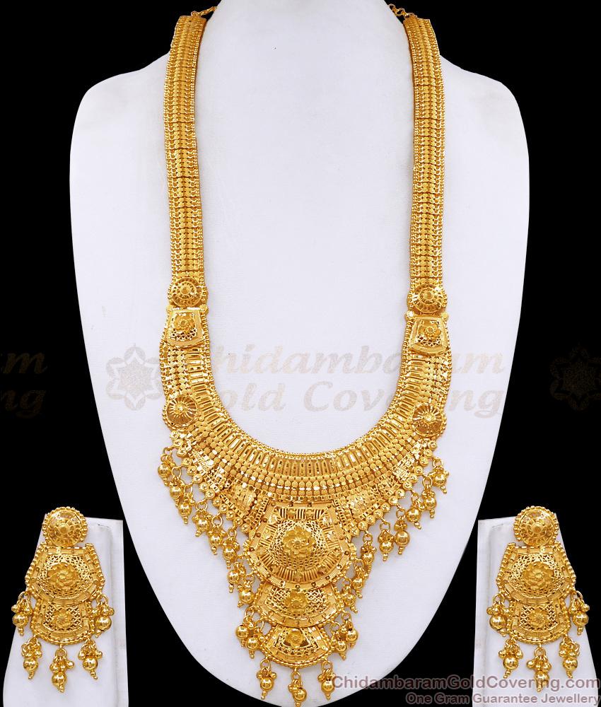 Premium Grand Forming Gold Long Bridal Haram Design With Earrings HR3685