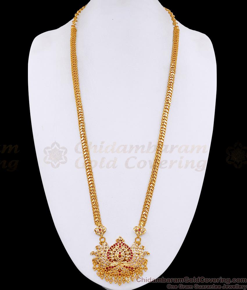 Premium Quality Impon Long Lotus Haram With Stone For Wedding HR3690