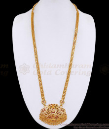 Traditional Ruby White Stone Impon Gajalakshmi Long Haram Design Online HR3691