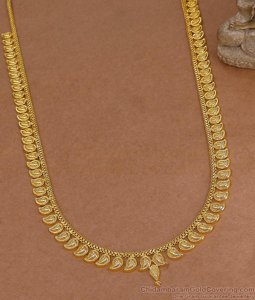 Beautiful Mango Design Gold Plated Long Haram South Indian Bridal Jewelry HR3700