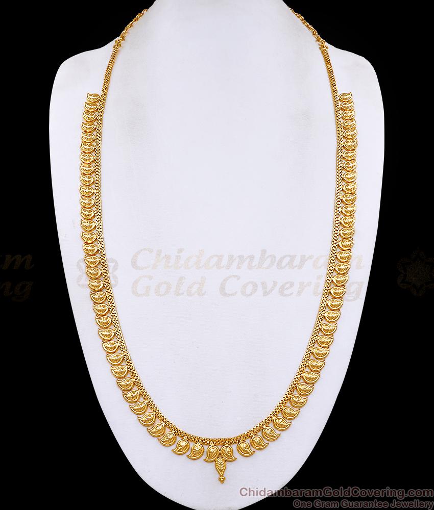 Beautiful Mango Design Gold Plated Long Haram South Indian Bridal Jewelry HR3700