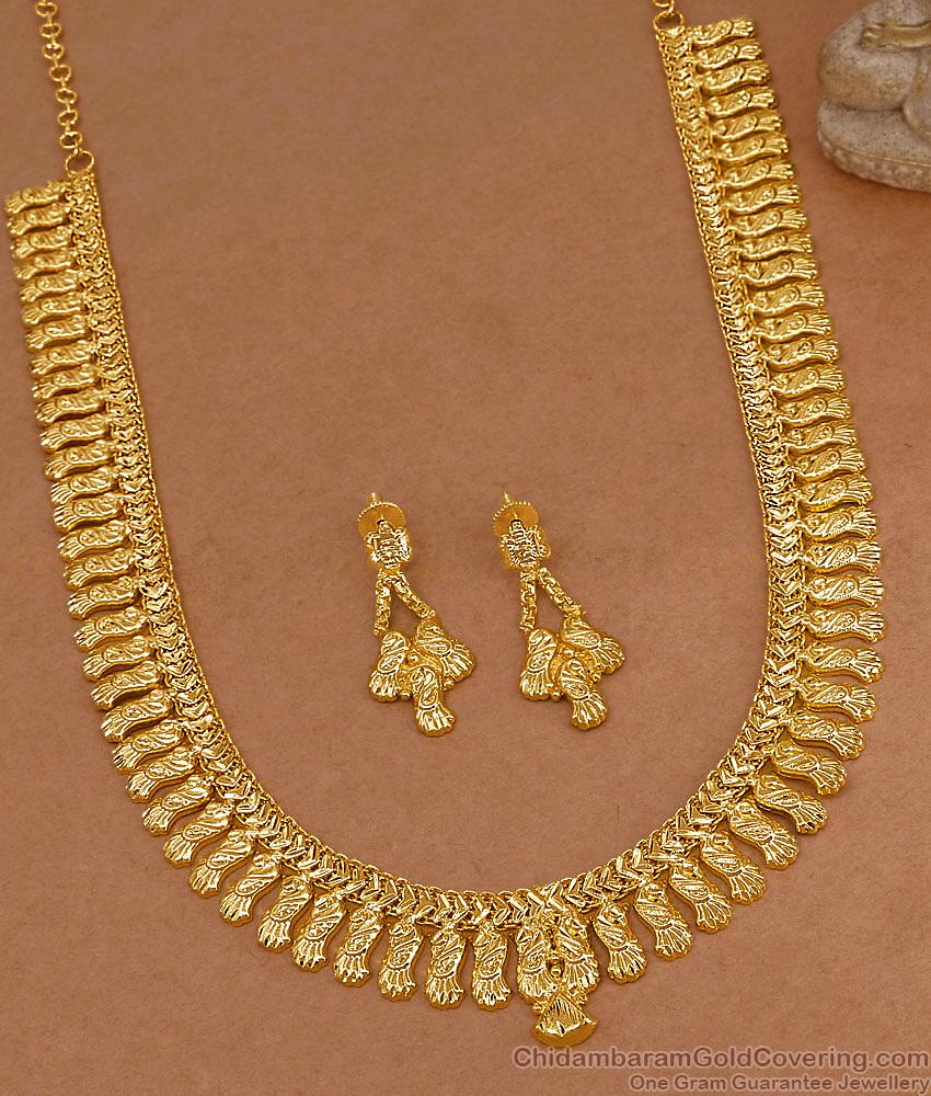 Real Gold Tone Peacock Design Bridal Haram Earring Combo Set HR3703