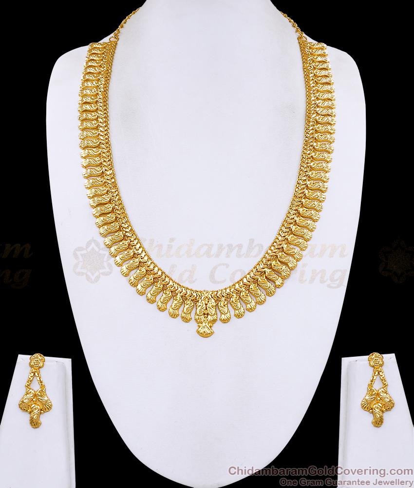 Real Gold Tone Peacock Design Bridal Haram Earring Combo Set HR3703