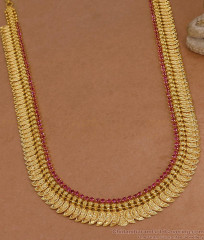 Premium Quality Micro Gold Plated Mango Lakshmi Coin Haram With Ruby Stone HR3706