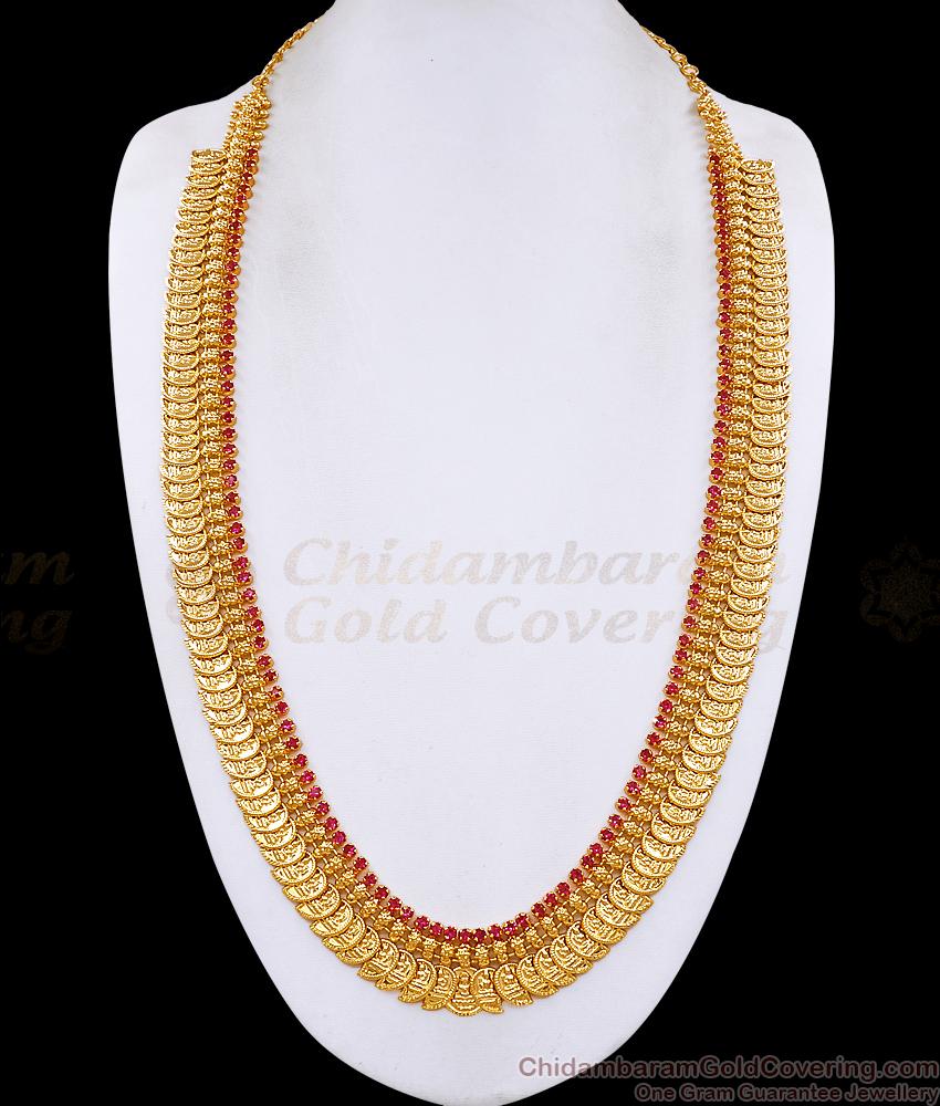 Premium Quality Micro Gold Plated Mango Lakshmi Coin Haram With Ruby Stone HR3706