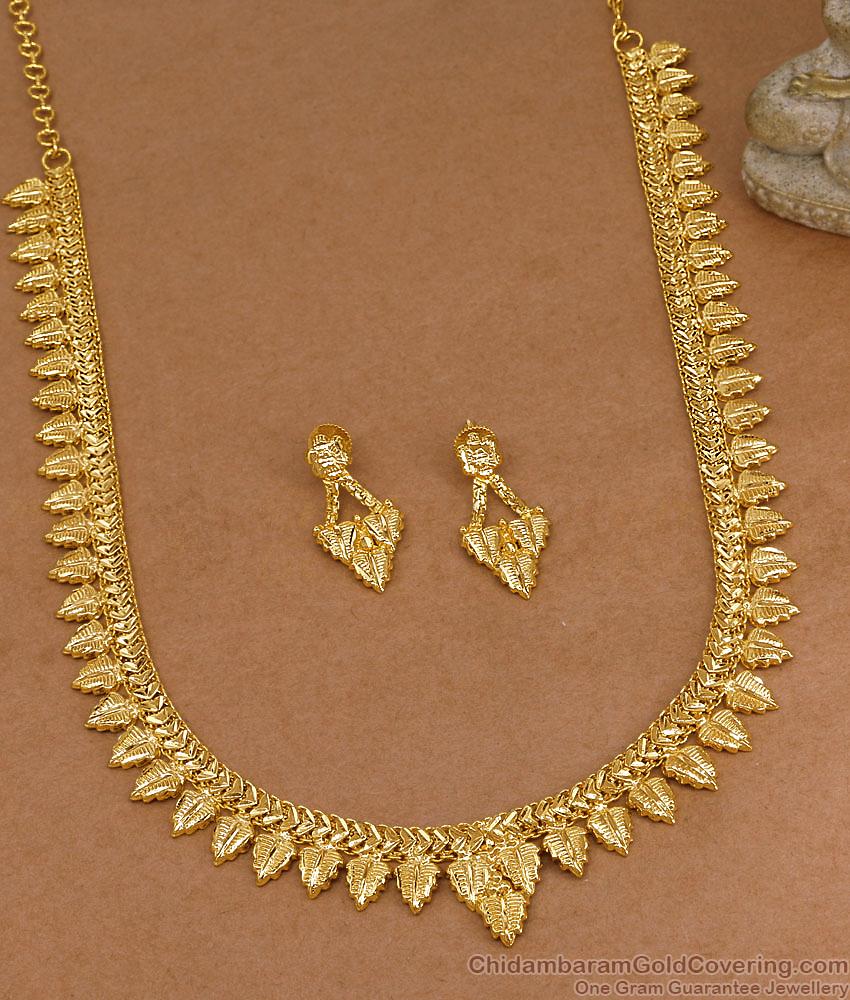 Kerala Bridal Wear Micro Gold Polish Haram Leaf Design With Earring HR3707