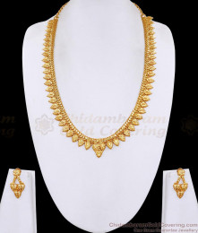 Kerala Bridal Wear Micro Gold Polish Haram Leaf Design With Earring HR3707