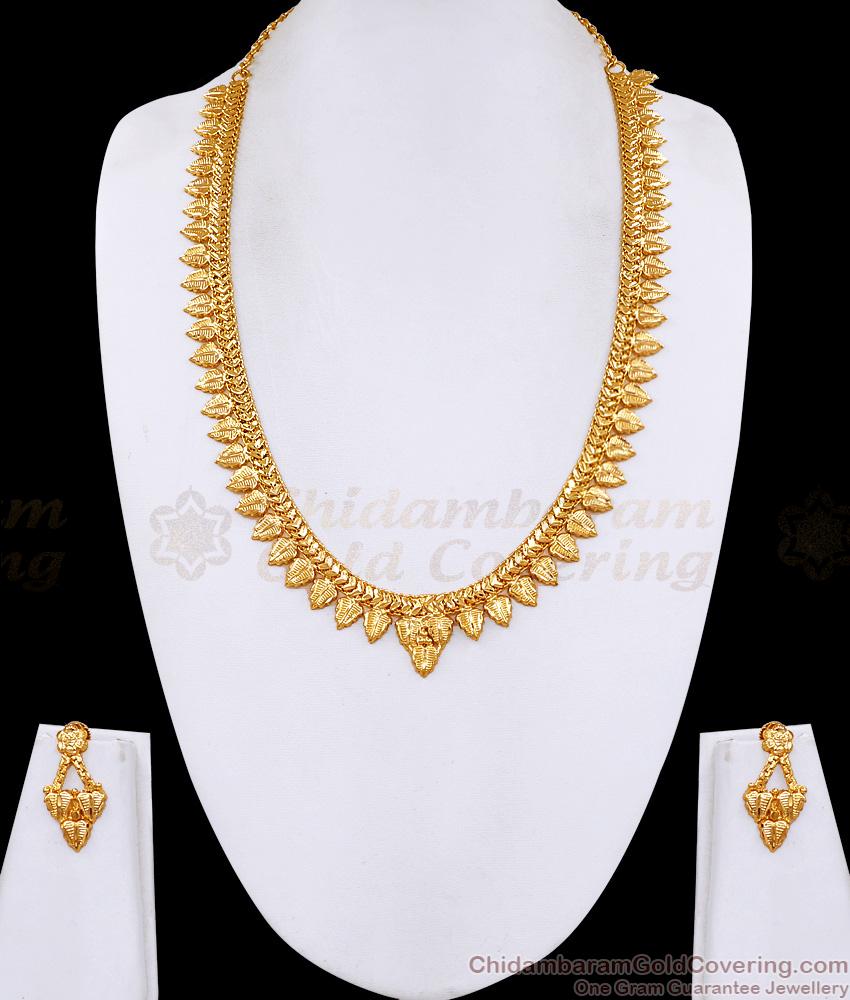 Kerala Bridal Wear Micro Gold Polish Haram Leaf Design With Earring HR3707