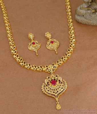 Trendy One Gram Gold Peacock Haram Set Ruby Stone Design HR3708