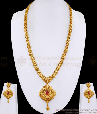 Trendy One Gram Gold Peacock Haram Set Ruby Stone Design HR3708