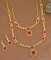 Heavy Gold Plated Ruby Stone Long Diamond Haram Necklace Bridal Set HR3709