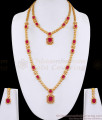 Heavy Gold Plated Ruby Stone Long Diamond Haram Necklace Bridal Set HR3709