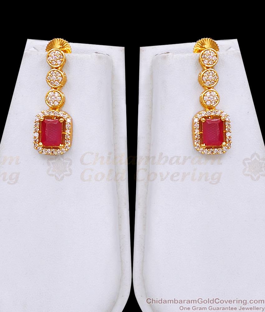 Heavy Gold Plated Ruby Stone Long Diamond Haram Necklace Bridal Set HR3709