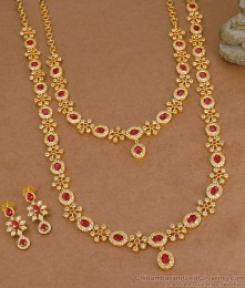 Latest Full Ruby White Stone Designer Haram Wedding Jewelry Set HR3710