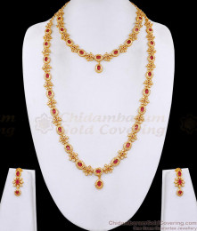 Latest Full Ruby White Stone Designer Haram Wedding Jewelry Set HR3710